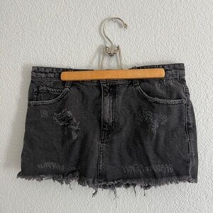 Free People Black Denim Cutoff Mini Skirt